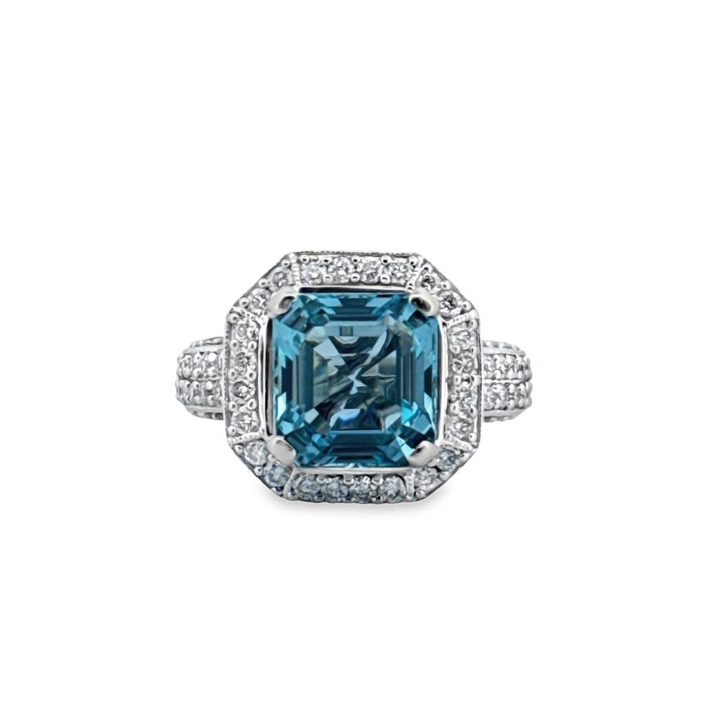 4.10 CTW Aquamarine & Diamond 18K White Gold Ring