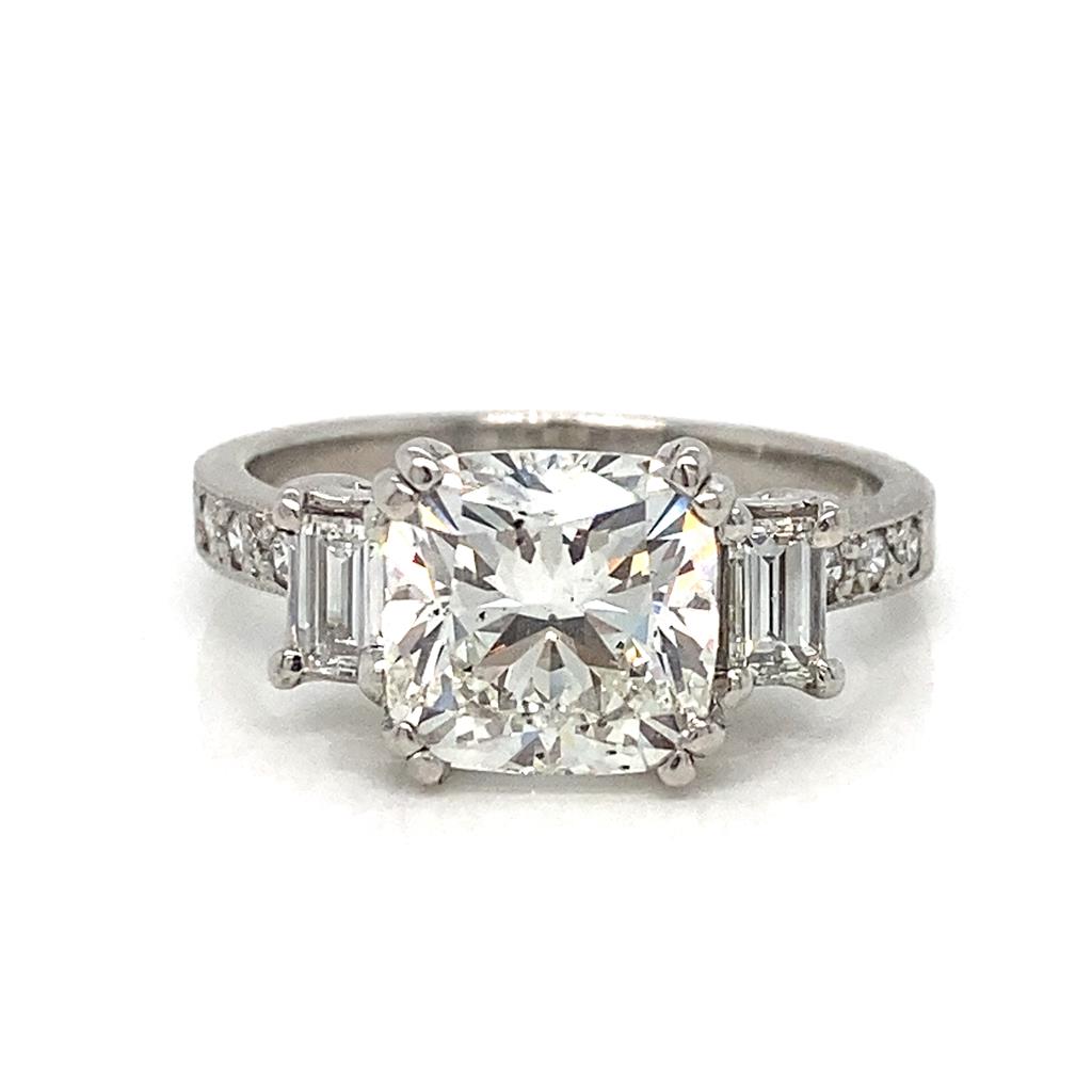 3.42 CTW Cushion and Emerald Cut Diamond Platinum Engagement Ring
