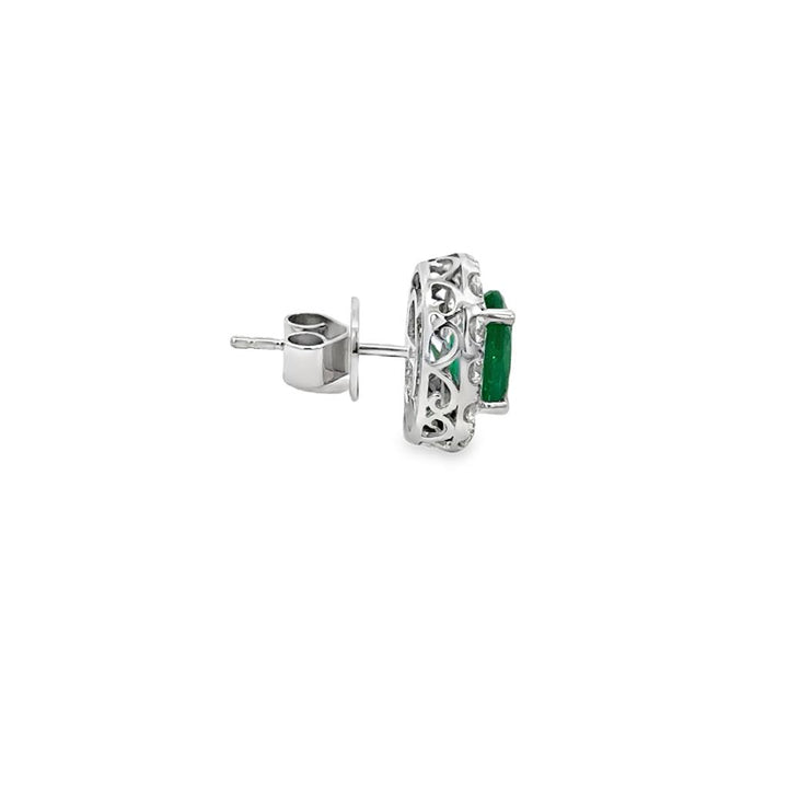 2.29 CTW Emerald & 1.01 CTW Diamond Halo Oval Stud Earrings in 14K White Gold – 12mm