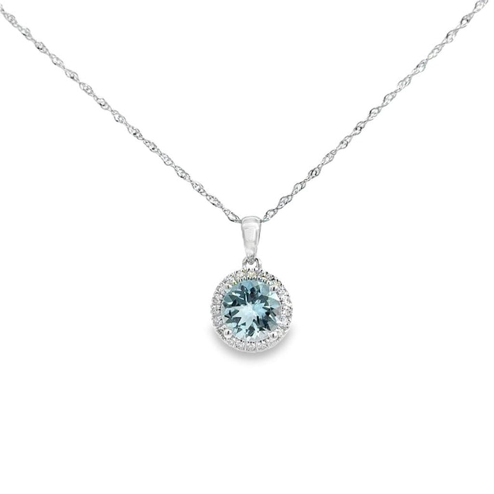 1.30 CT Aquamarine & 0.08 CTW Diamond Halo 14K White Gold Pendant Necklace