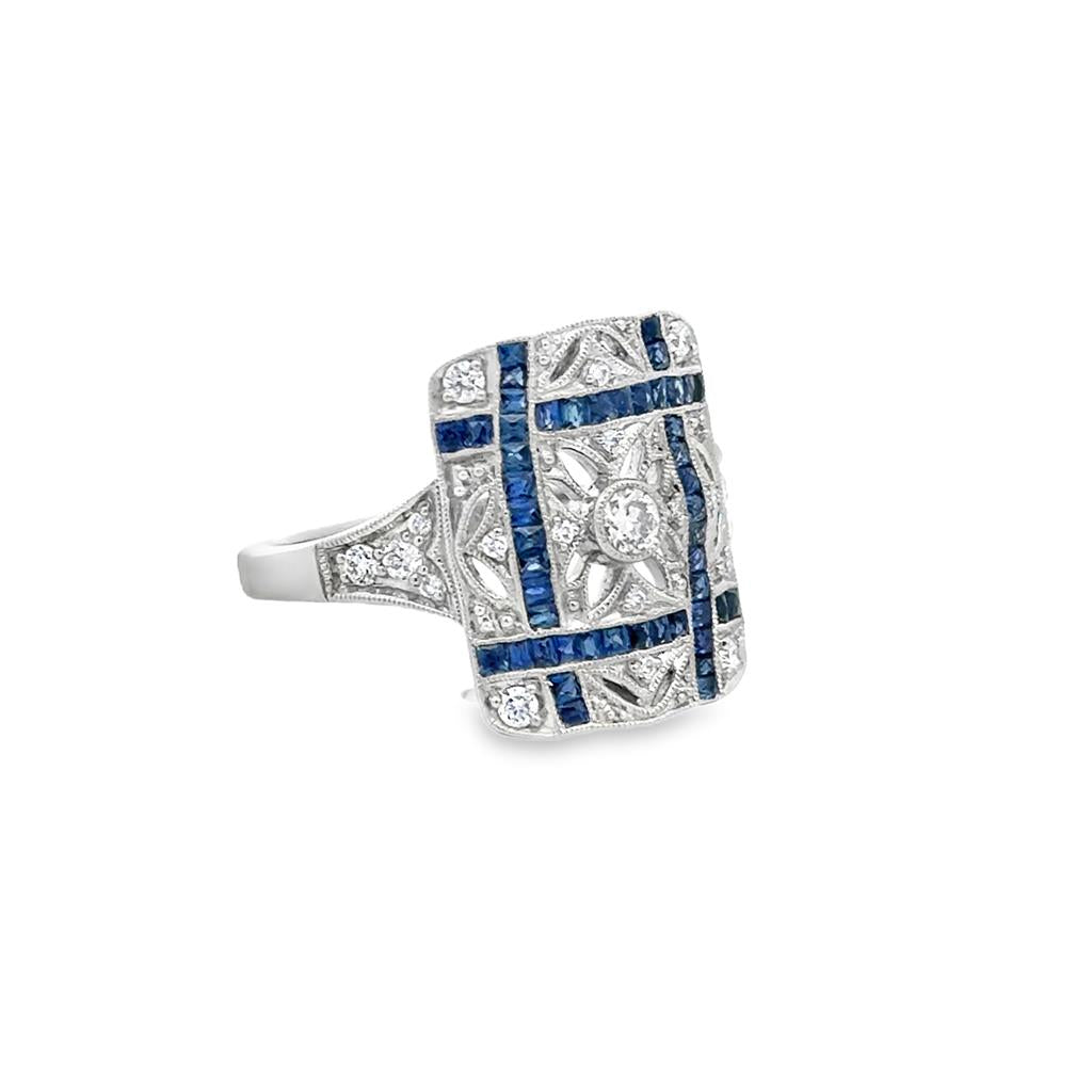 0.30 CTW Diamond & Sapphire Platinum Vintage-Inspired Ring