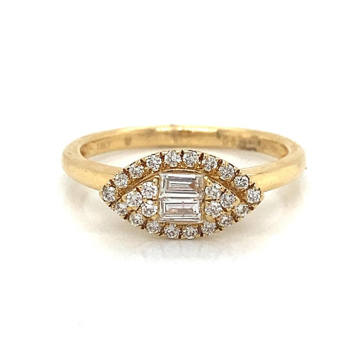 0.34 CTW Round and Baguette Diamonds 18K Yellow Gold Eye Design Ring
