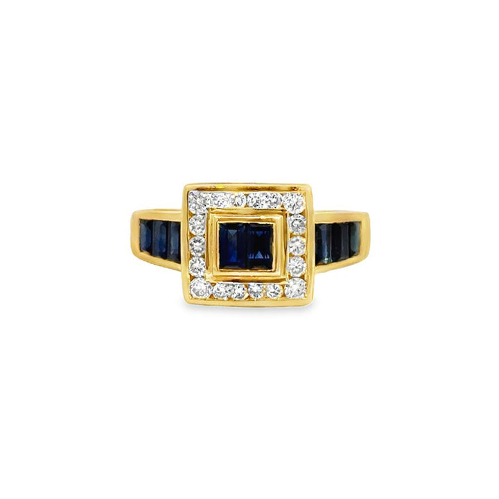 Sapphire and .25ctw Diamond Ring, 18K Yellow Gold