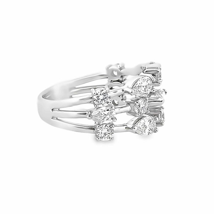 0.95 CTW Pear Diamond, 0.69 CTW Round Diamond, and 0.20 CTW Marquise Diamond 18K White Gold Ring