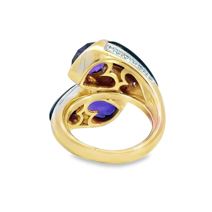 Amethyst, Onyx & Diamond 14K Yellow Gold Heart Ring