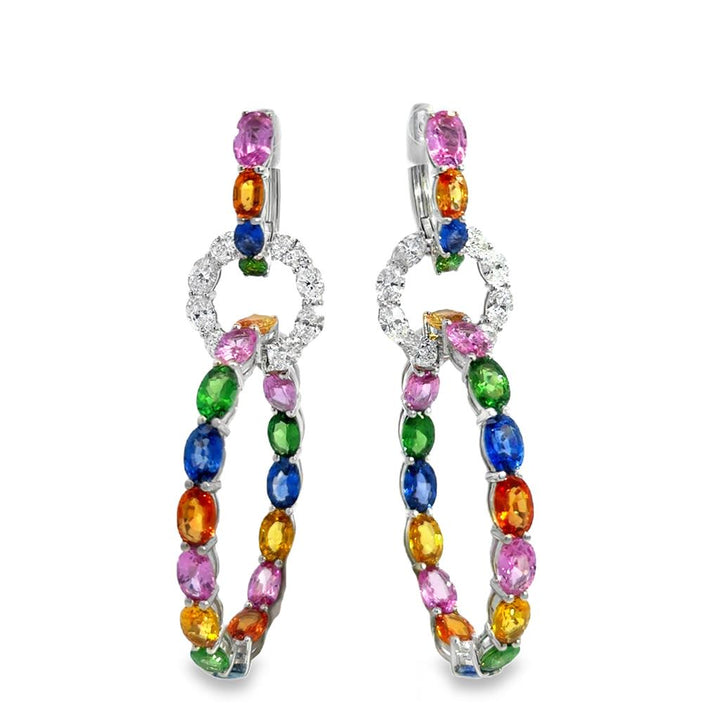 Robert Procop 22.11 CTW Multi-Color Sapphire, Tsavorite & Diamond American Glamour Triple Hoop Earrings