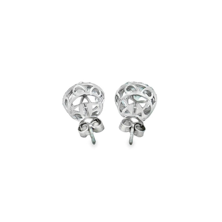 1.43 CTW Aquamarine & 0.15 CTW Diamond Halo 14K White Gold Stud Earrings