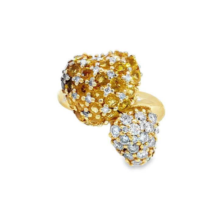 0.60 CTW Diamond & Yellow Sapphire Pave Heart Ring 18K Yellow Gold