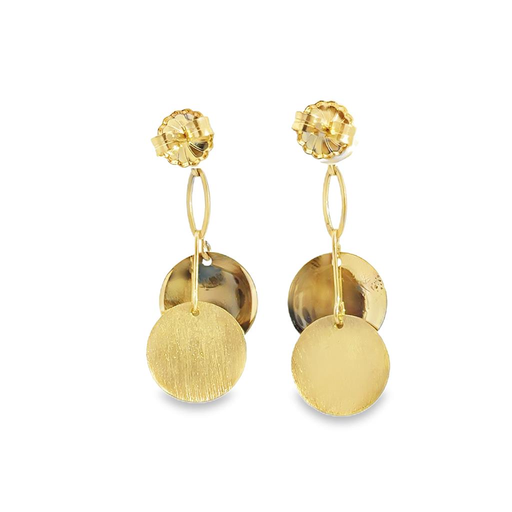 14K Yellow Gold Drop Disc Earrings