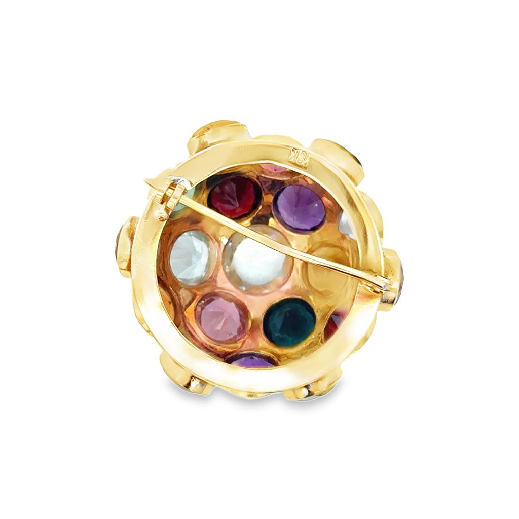 Retro Multi-Gemstone “Sputnik” Dome Brooch in 18K Yellow Gold