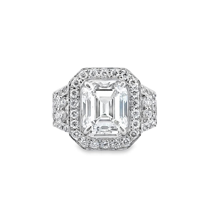 3.69CT Emerald Cut Diamond Engagement Ring in 18K White Gold