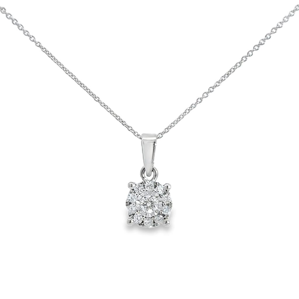 0.25 CTW Diamond Cluster Pendant Necklace in 14K White Gold