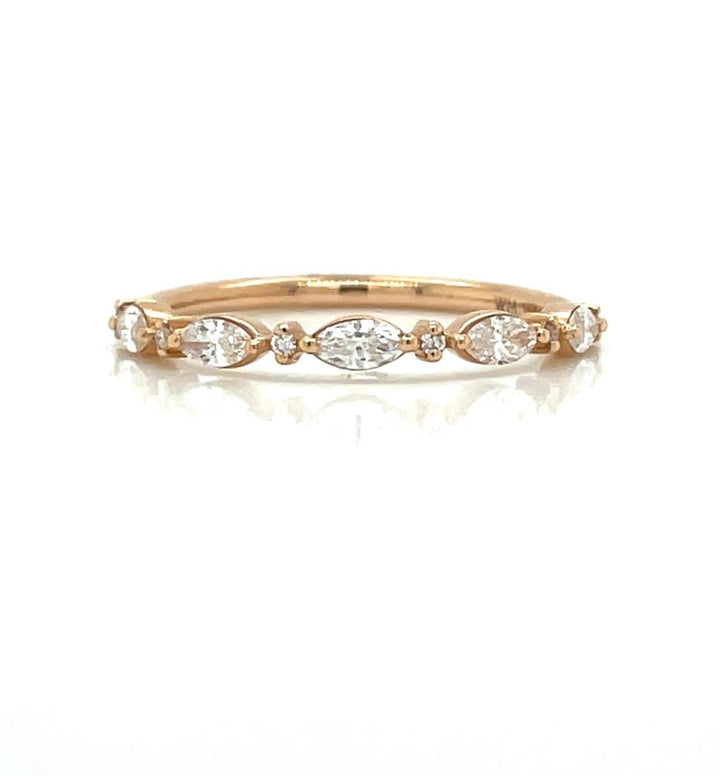 0.38 CTW Marquise 0.03 CTW Round Diamonds 14K Rose Gold Wedding Band