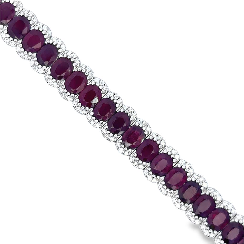 30.06 CTW Oval Ruby & 1.87 CTW Diamond 18K White Gold Bracelet