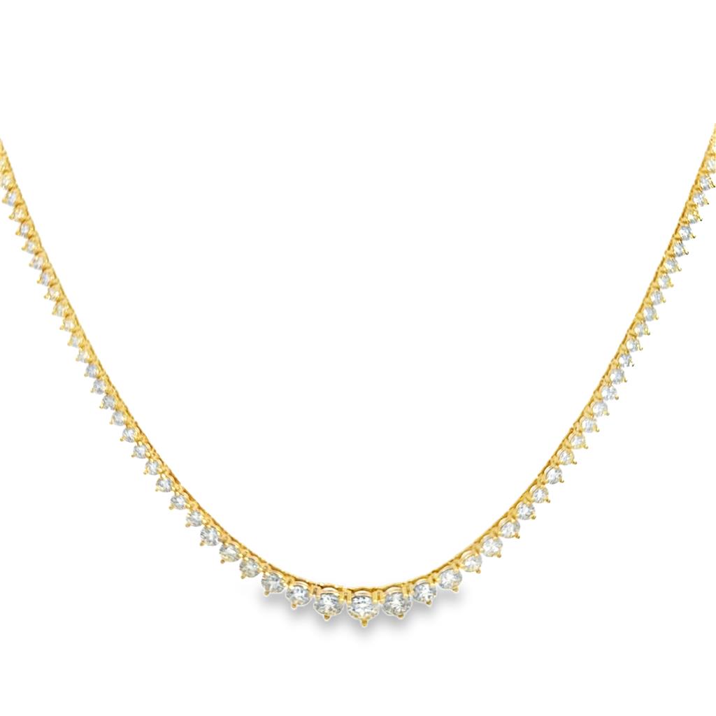 10.07 CTW Diamond 18K Yellow Gold Graduated 3-Prong Tennis Necklace