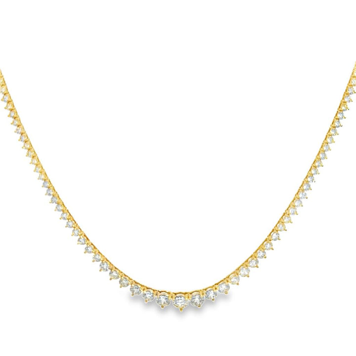 10.07 CTW Diamond 18K Yellow Gold Graduated 3-Prong Tennis Necklace