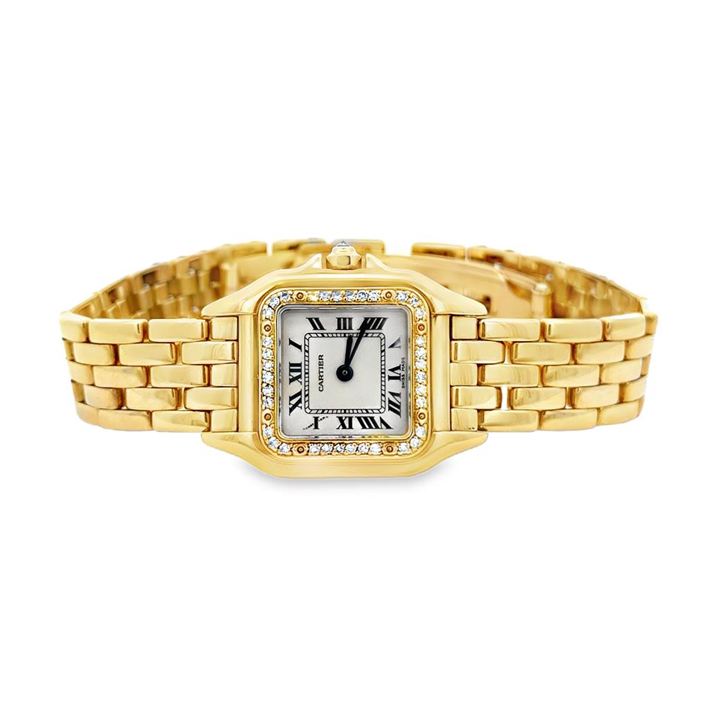 Pre-Owned Cartier Panthère Ladies Watch – 18K Yellow Gold with Factory Diamonds, Small Size