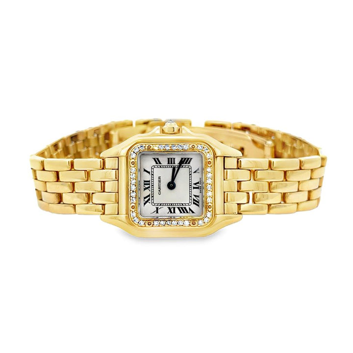 Pre-Owned Cartier Panthère Ladies Watch – 18K Yellow Gold with Factory Diamonds, Small Size