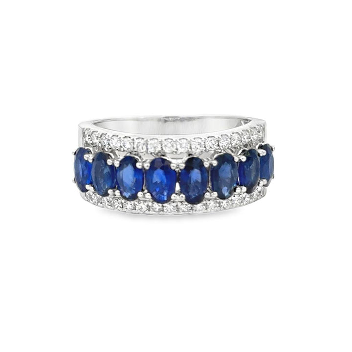 2.59 CTW Sapphire & Diamond Wide Band Ring in 14K White Gold