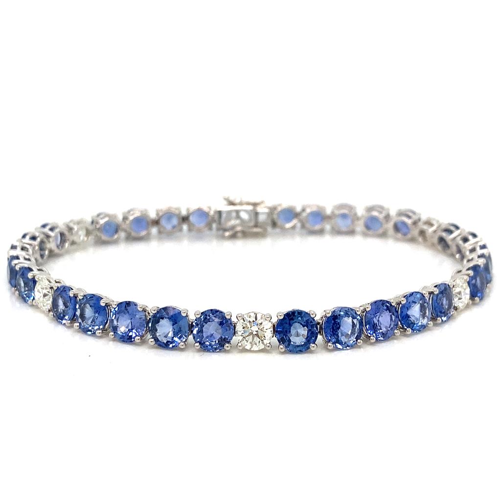 16.55ct Round Brilliant Blue Sapphire and Diamond Bracelet