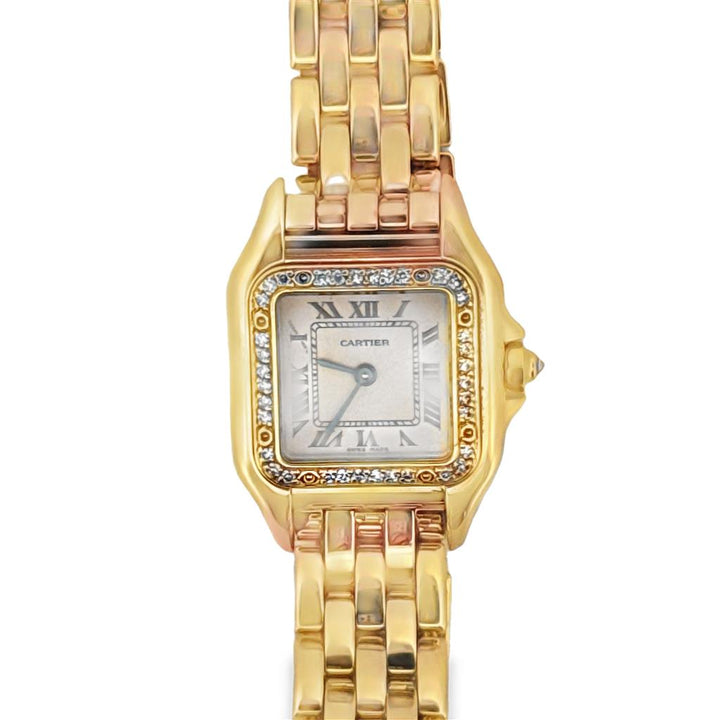 Pre-Owned Cartier Panthère Ladies Watch – 18K Yellow Gold with Factory Diamonds, Small Size