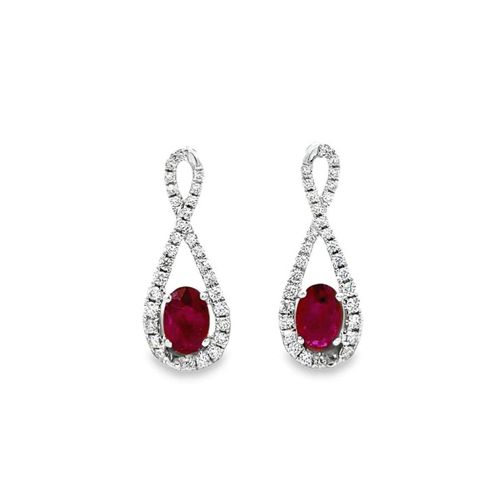 0.76 CTW Ruby & 0.33 CTW Diamond 14K White Gold Teardrop-Infinity Drop Earrings