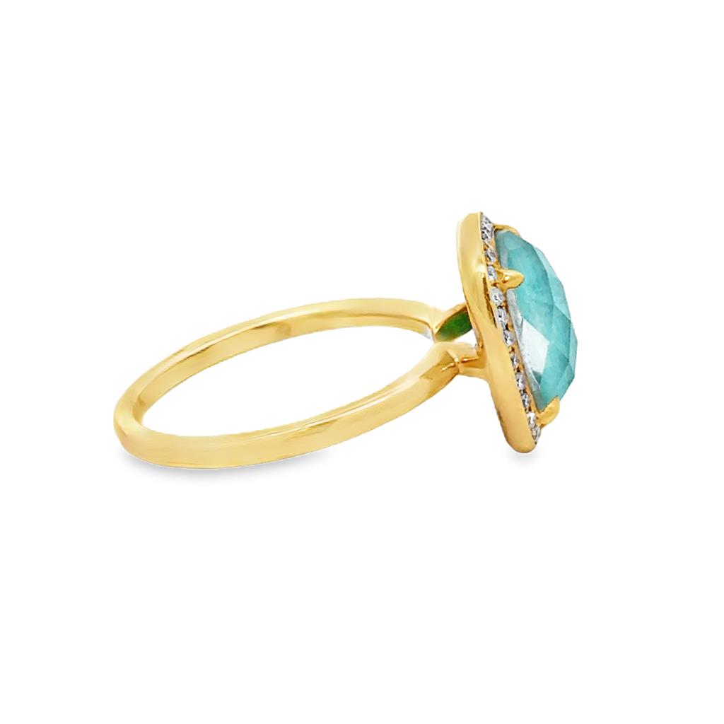 3.90 CT Amazonite & 0.16 CTW Diamond 18K Yellow Gold Ring
