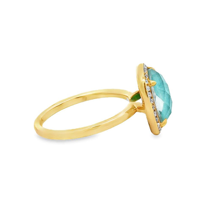 3.90 CT Amazonite & 0.16 CTW Diamond 18K Yellow Gold Ring