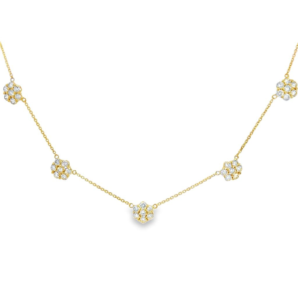 3.01 CTW Diamond Floret Station Necklace in 14K Yellow Gold