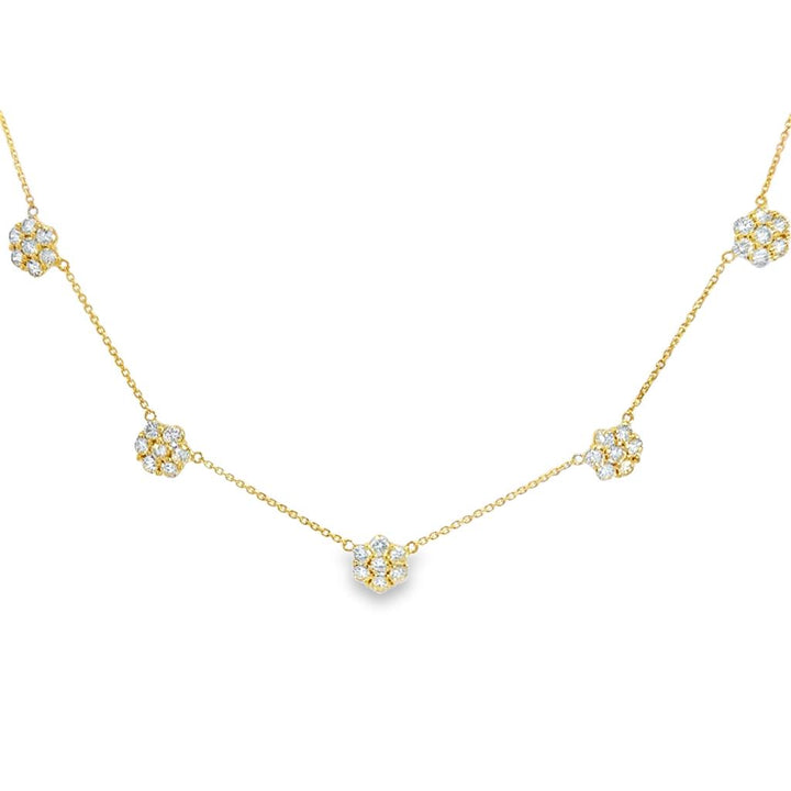 3.01 CTW Diamond Floret Station Necklace in 14K Yellow Gold
