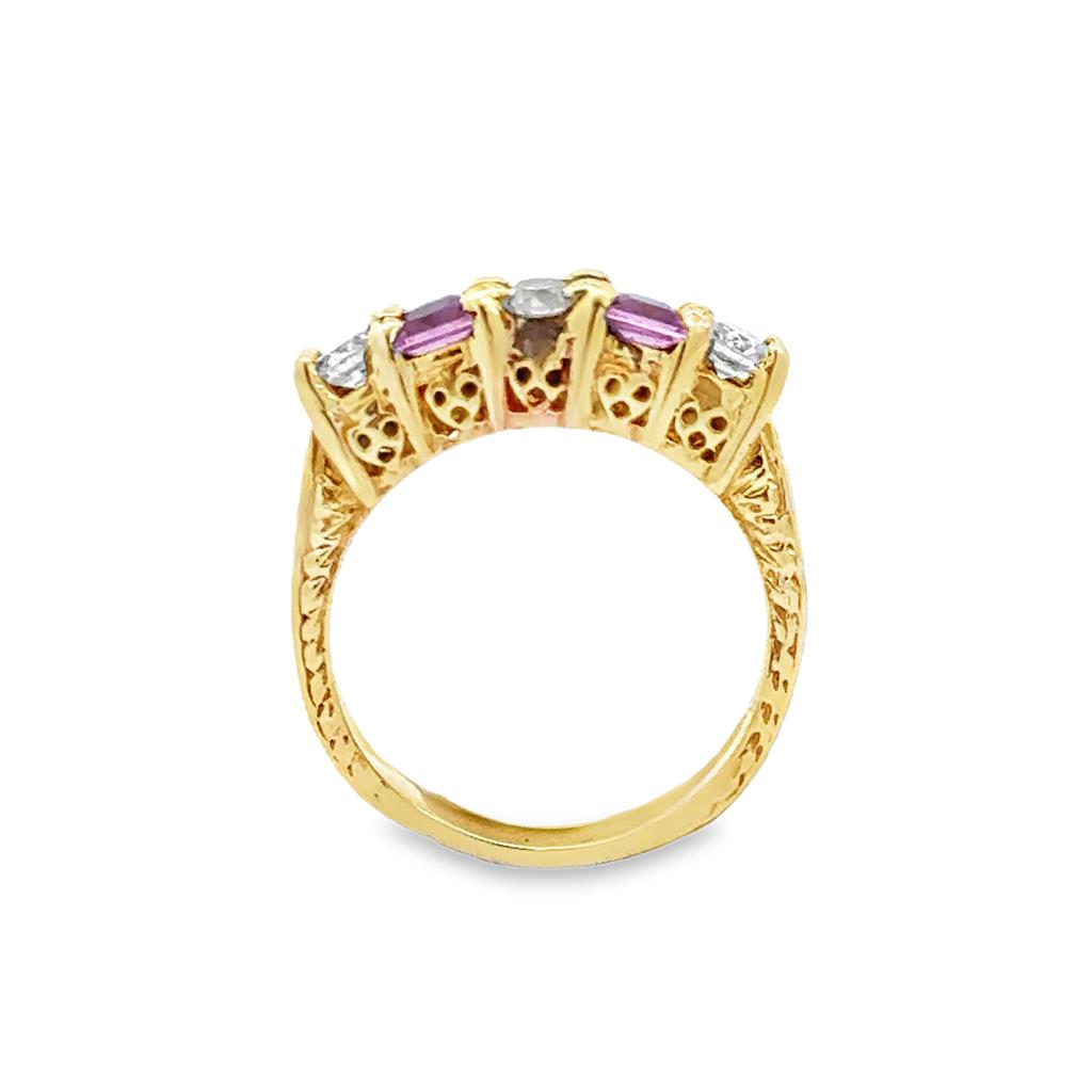0.33 CTW Diamond & Pink Topaz 14K Yellow Gold Intricate Band Ring