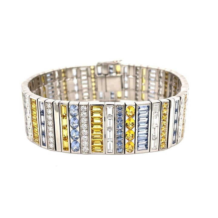 Robert Procop 19.31 CTW Blue & Yellow Mix Cut Sapphires and 6.39 CTW Mix Cut Diamonds Platinum Bracelet