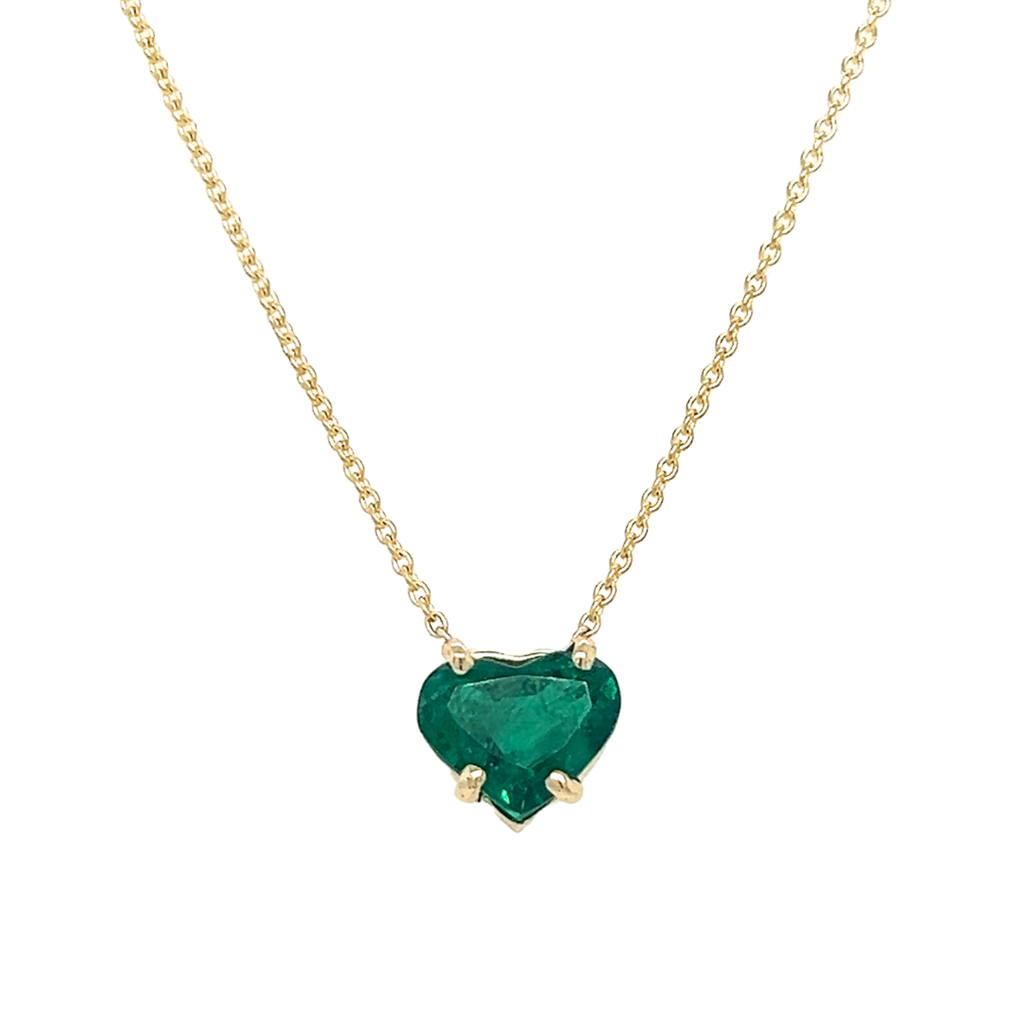 2.18 CT Heart Shape Emerald 14K Yellow Gold Pendant Necklace