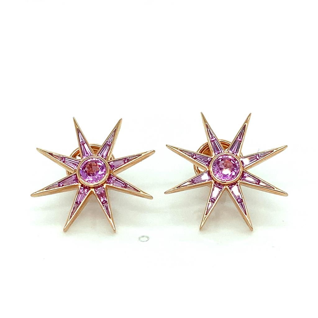Pink Sapphire Luminous Starburst Stud Earrings