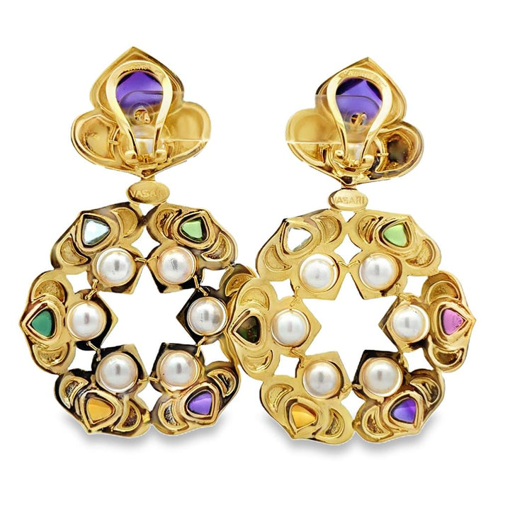 Pre-Owned Vasari 18K Yellow Gold Multi-Gemstone & Pearl Large Dangle Earrings