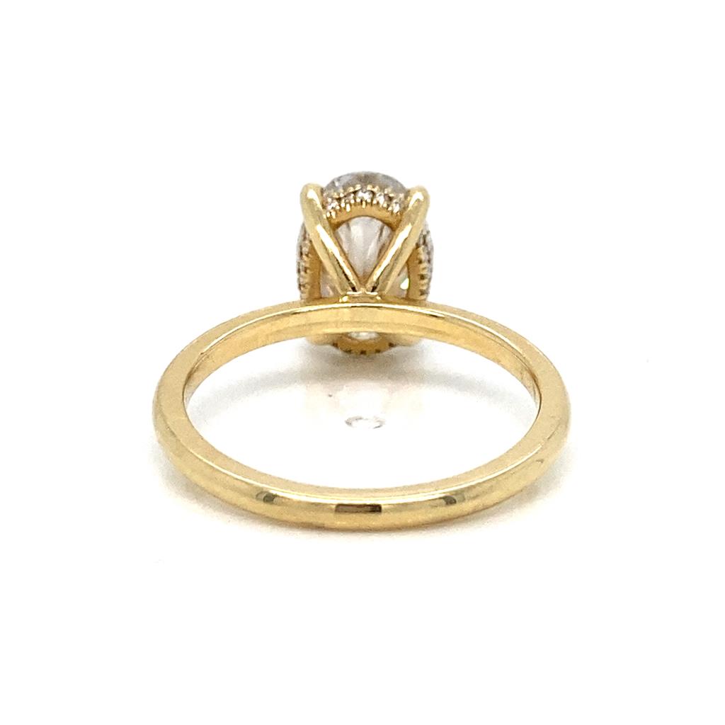 Hidden Halo Semi-Mount Oval Diamond 18K Yellow Gold Engagement Ring