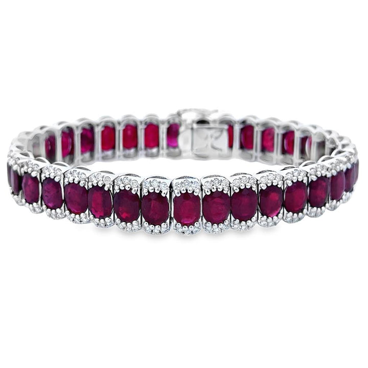 30.06 CTW Oval Ruby & 1.87 CTW Diamond 18K White Gold Bracelet