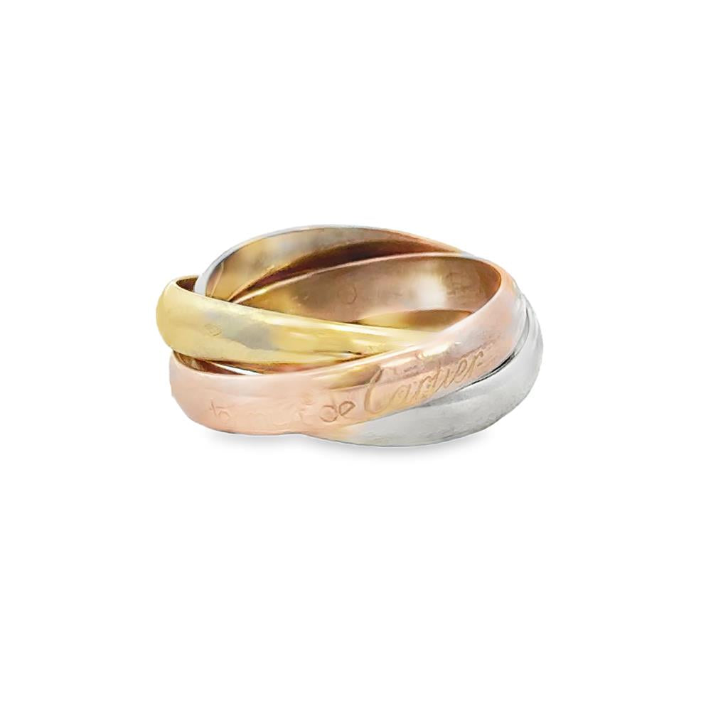 Pre-Owned Cartier 18K Yellow, White & Rose Gold Rolling Ring – Size 5.75