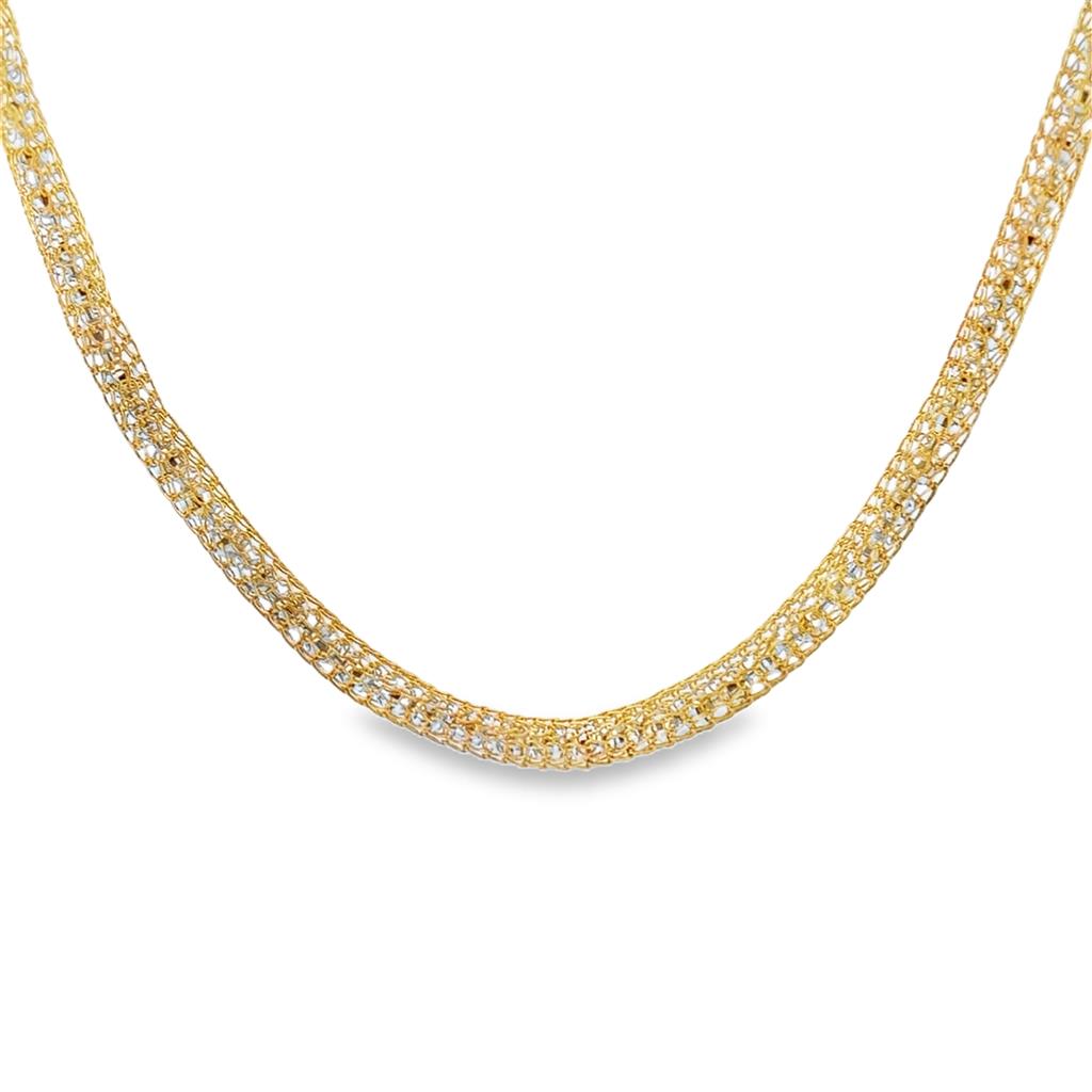 22K Yellow Gold Mesh Chain with White Gold Ball Chain, 3mm Wide