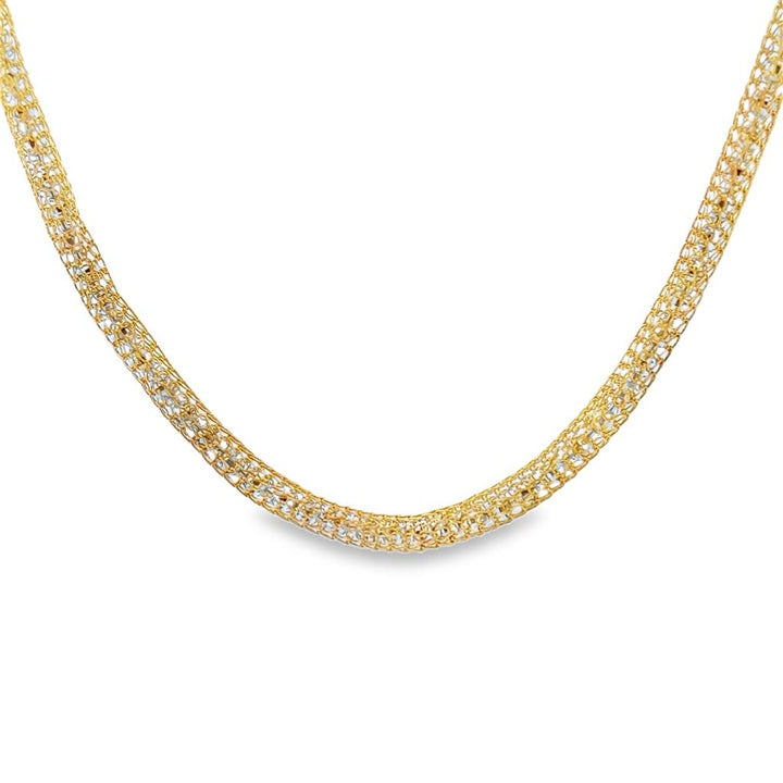22K Yellow Gold Mesh Chain with White Gold Ball Chain, 3mm Wide