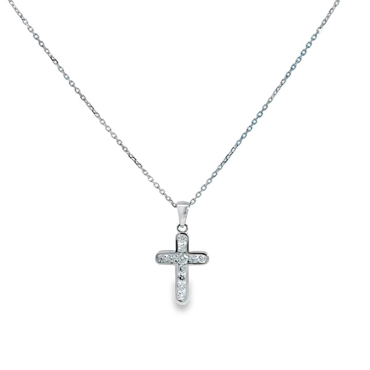 0.48 CTW Diamond 14K White Gold Channel Set Cross Necklace
