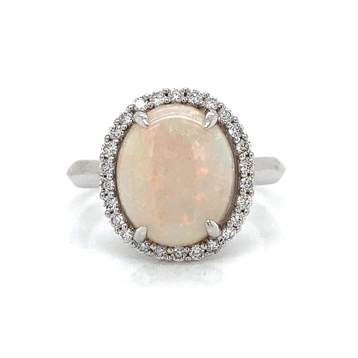 2.54 CT Cabochon Opal and 0.28 CTW Round Diamond 14K White Gold Ring