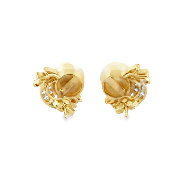 14K Yellow Gold Pearl and Diamond Earrings with 0.54 CTW Diamonds