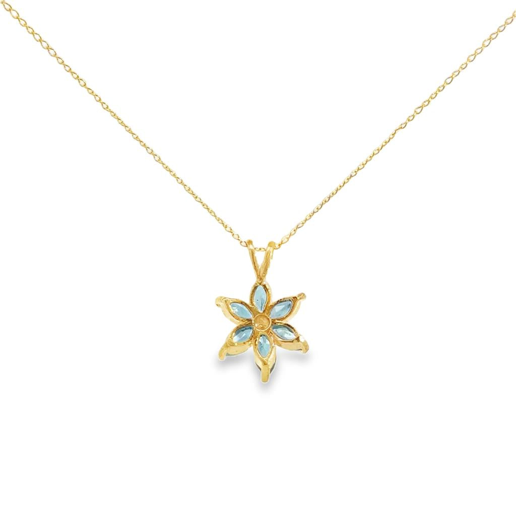 Blue Topaz & Diamond Flower Pendant Necklace – 14K Yellow Gold