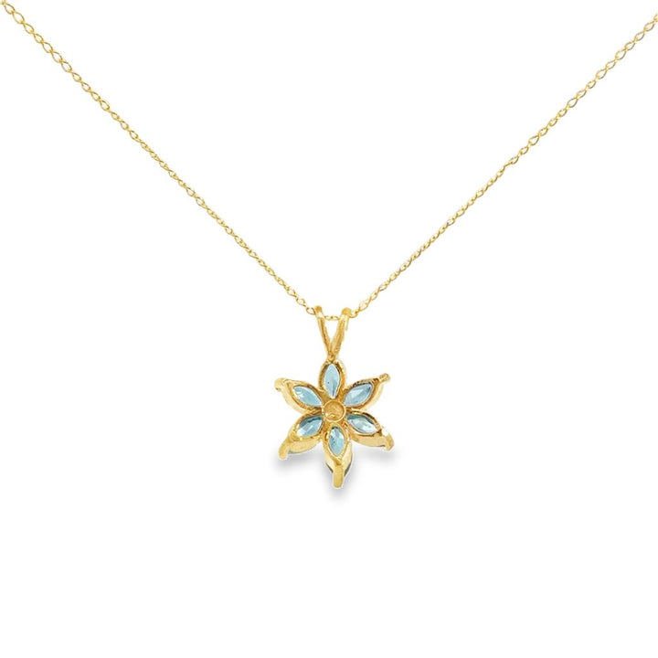 Blue Topaz & Diamond Flower Pendant Necklace – 14K Yellow Gold