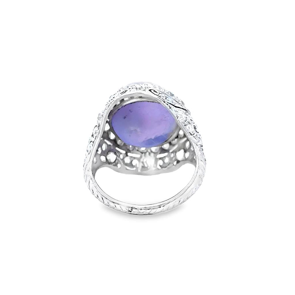 20.00 CT Star Sapphire and Diamond Art Deco Platinum Ring