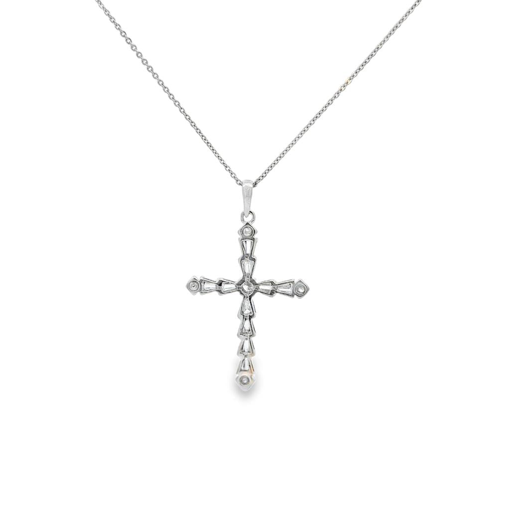 Pre-Owned 18K White Gold Diamond Cross Pendant with 14K White Gold Chain – .45ctw