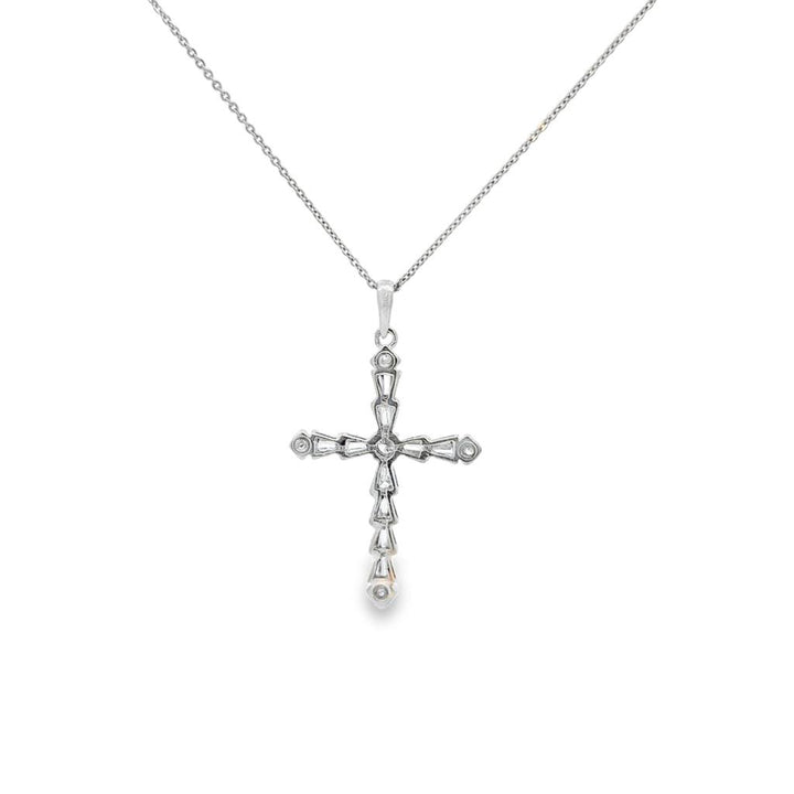 Pre-Owned 18K White Gold Diamond Cross Pendant with 14K White Gold Chain – .45ctw