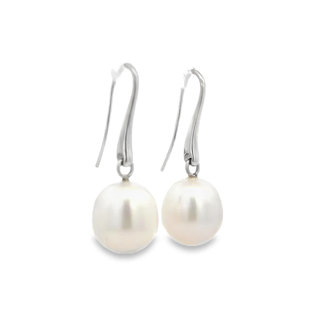 13mm Pearl Drop Earrings in 18K White Gold