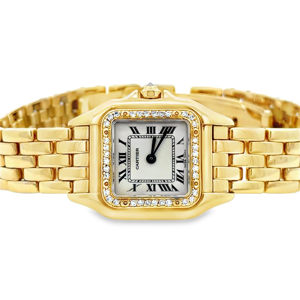 Pre-Owned Cartier Panthère Ladies Watch – 18K Yellow Gold with Factory Diamonds, Small Size
